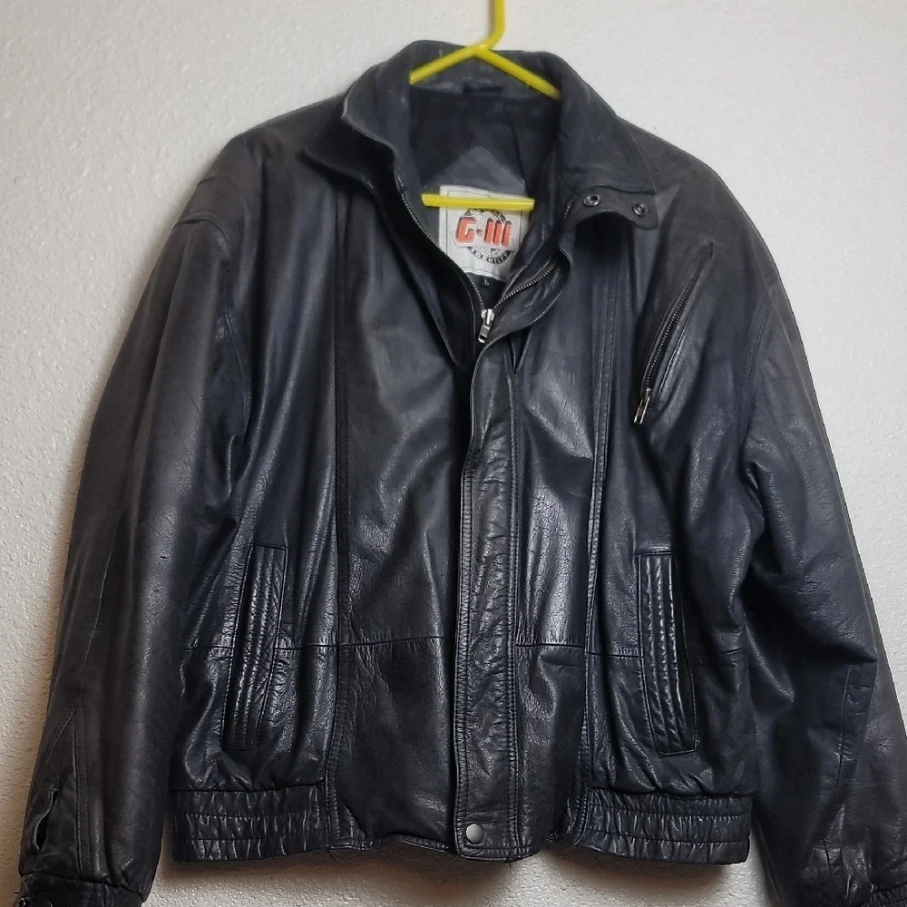 Classic Black Leather Bomber Jacket